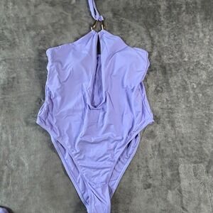 Matte Collection Lavender Halter Plunge One Piece Swimsuit & Sarong Set Large